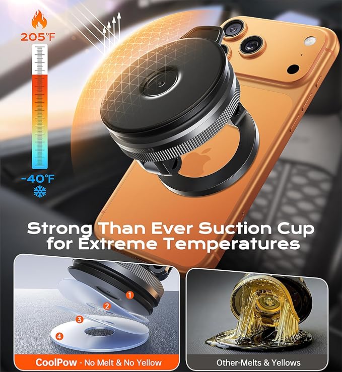 Coolpow for Magsafe Car Mount【2026 Most Fashionable】Magnetic Phone Holders for Your Car【Strongest Nano-gel Suction】for iPhone Car Mount 2.0 Magnetic Phone Holder Mount for iPhone 17 Pro Max 16 15 14