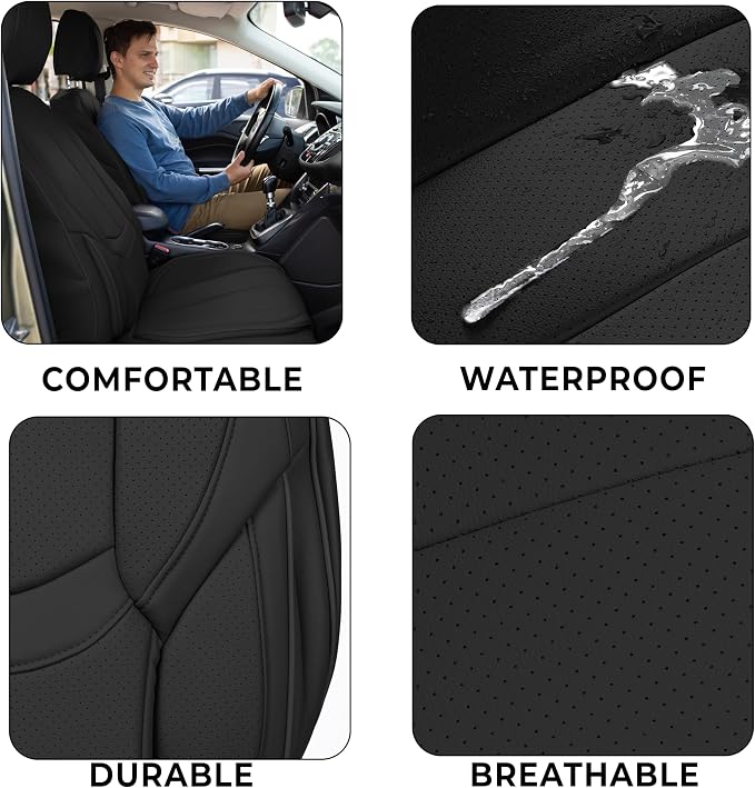 ZONETECH Full Set of 5 Seat Covers for Cars, Waterproof Nappa Leather,Universal Auto Interior Fit for Most Sedans SUV Pick-up Truck (Black)