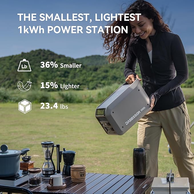Dabbsson 1008Wh Solar Generator with 120W Solar Panel, Semi-Solid LiFePO4, 1200W AC Output,1600W Power-Boost, 1.2X Longer Runtime, 0-80% in 50 Min, 1000L Portable Power Station for Home/Camping/RV