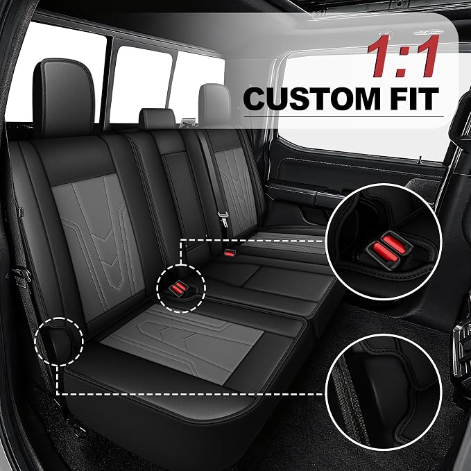 TTX for Ford F150 2009-2024 2025 2026 Seat Covers & F250 F350 F450 2017-2026 Seat Protectors with Durable and Faux Leather(Full Set,Black&Grey)