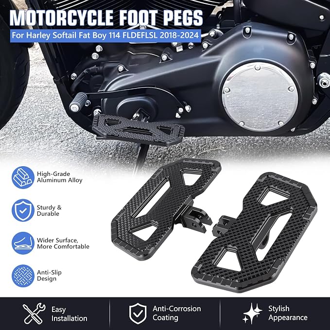 Foot Pegs for Harley Softail 2018-2025 CNC Adjustable Floorboards | 360° adjustable billet CNC aluminum foot pegs with an anti-slip design for superior comfort and control.