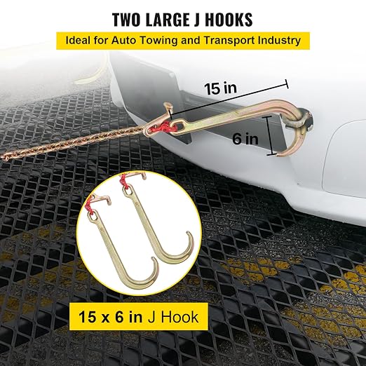 VEVOR V Bridle Chain, 5/16 in x 2 ft Bridle Tow Chain, Grade 80 V-Bridle Transport Chain, 9260 Lbs Break Strength with TJ Hooks and Crab Hooks, Heavy Duty Pear Link Connector and Chain Shorteners