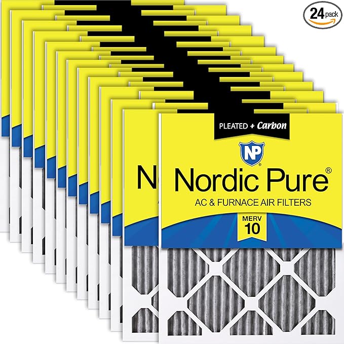 Nordic Pure 18x18x1 (Actual Size: 17 3/4 x 17 3/4 x 3/4) Furnace Air Filters MERV 10 Pleated Plus Carbon 24 Pack