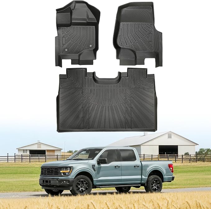 Floor Mats for Ford F150 SuperCrew Cab 2015-2025 and F-150 Lightning 2022-2025 (Only Fit without Rear Under-Seat Fold-Flat Storage), TPE All Weather Protection Waterproof Non-Slip (Two-Row Floor Mats)