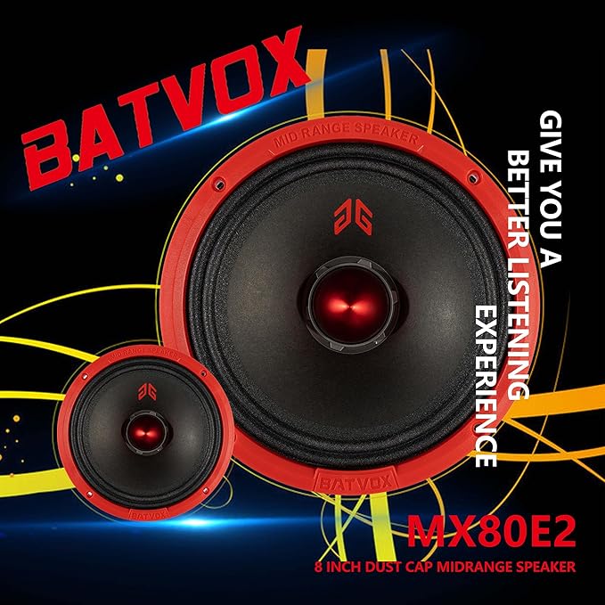 MX80E2 Loudspeaker 8 Inch Midrange 640 Watts 4 Ohms Red Bullet, Premium Quality Audio Door Speakers for Car or Truck Stereo Sound System, Red (2 Speakers)