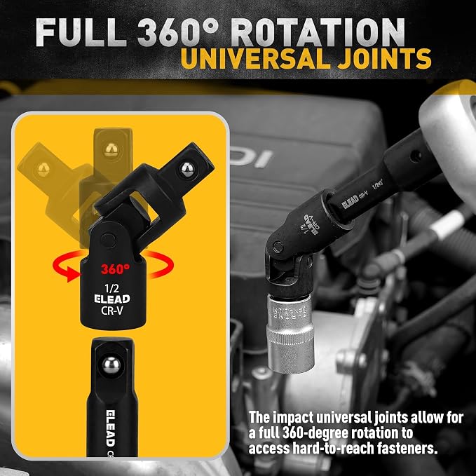 ELEAD Impact Socket Extension Set & 3/8'' Drive Impact Socket