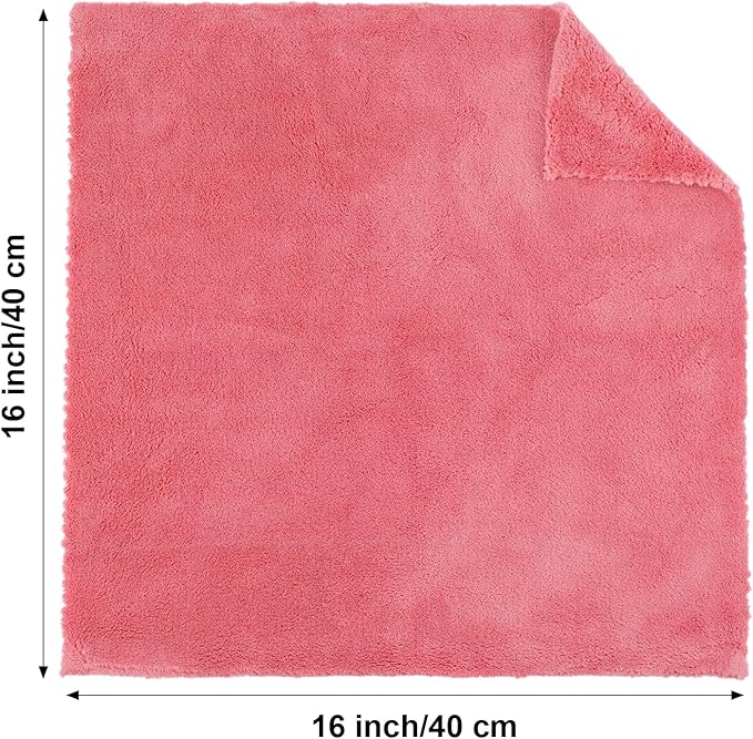 Shimeyao 30 Pcs Edgeless Microfiber Plush Towels for Cars Detailing Drying Wash Polishing Absorbent Cleaning Cloths, 500 GSM (16 x 16 Inch,Vivid Red)