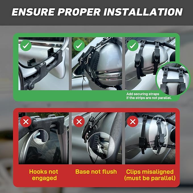 MG91 Dual-Arm Towing Mirrors for Trucks, SUVs, RVs & Trailers | Dual-arm support with extra securing straps and a rubber strap helps reduce vibration on highways and rough roads. Black.