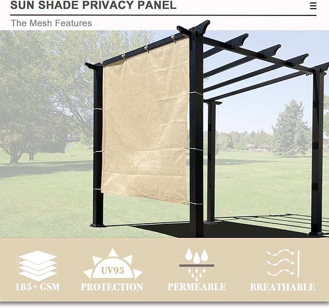 Sun Shade Privacy Panel with Grommets on 4 Sides for Patio, Awning, Window Cover, Pergola or Gazebo (Banha Beige, 10' x 5')