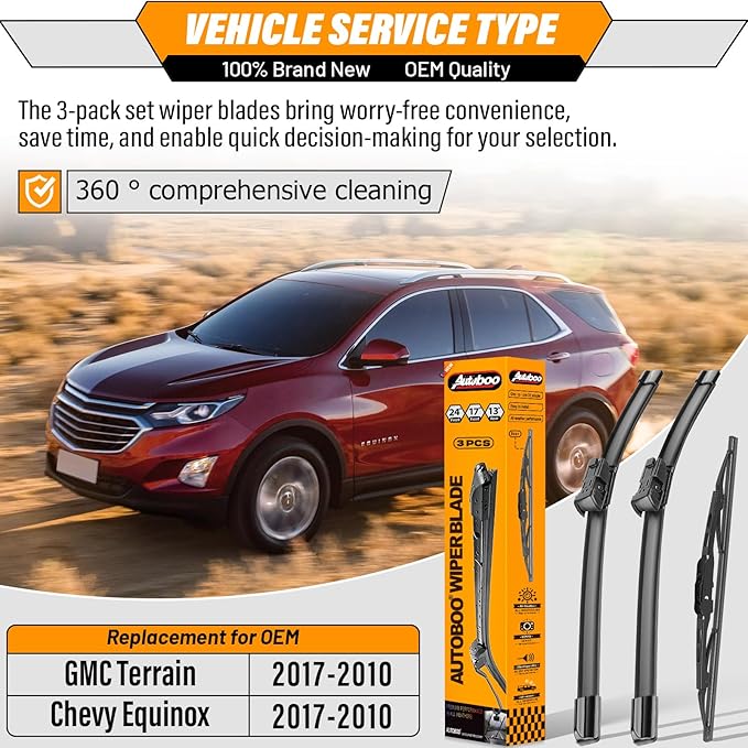 OEM Windshield Wiper Blade Replacement for GMC Terrain Chevy Equinox 2010-2017 Original Equipment Wiper Blade Set- 24+17+13 (Set of 3) 1 Year Warranty