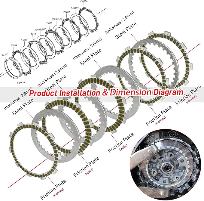 Clutch Kit & Friction Steel Plate for Kawasaki Ninja 400 EX400 Z400 ER400 2018-2024 OEM# 13087-0585 13187-0033