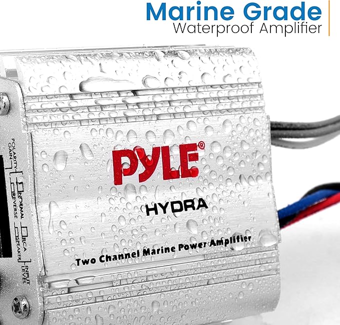 Pyle Hydra Marine Amplifier - Upgraded Elite Series 400 Watt 2 Channel Micro Amplifier - Waterproof, GAIN Level Controls, RCA Stereo Input, 3.5mm Jack & Volume Control (PLMRMP1A)