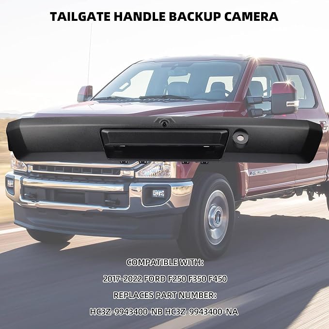 Dasbecan Tailgate Handle with Rear View Backup Camera Compatible with 2017-2022 Ford F250 F350 F450 Super Duty Trunk Hatch Handle Camera Without Release Button HC3Z-9943400-NA HC3Z-9943400-NB