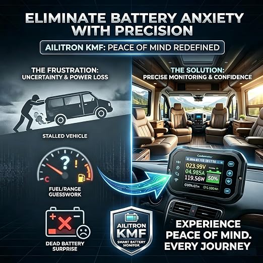 KMF Smart WiFi Battery Monitor Bluetooth with 400A Shunt, 80V High Precision Smart Shunt Voltmeter Coulometer for LiFePO4, Lithium, AGM - Real-time SOC% Ah Tracking for RV, Van, Solar Storage