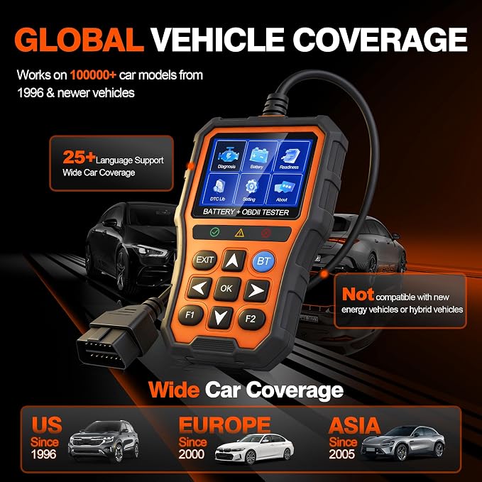2-in-1 PRO OBD2 Scanner Diagnostic Tool, Car Code Reader with Battery Tester, Check Engine Code Reader with Reset OBDII, Real-Time Date, DTC Lookup, Scan Tool for All OBDII Protocol Cars Since 1996