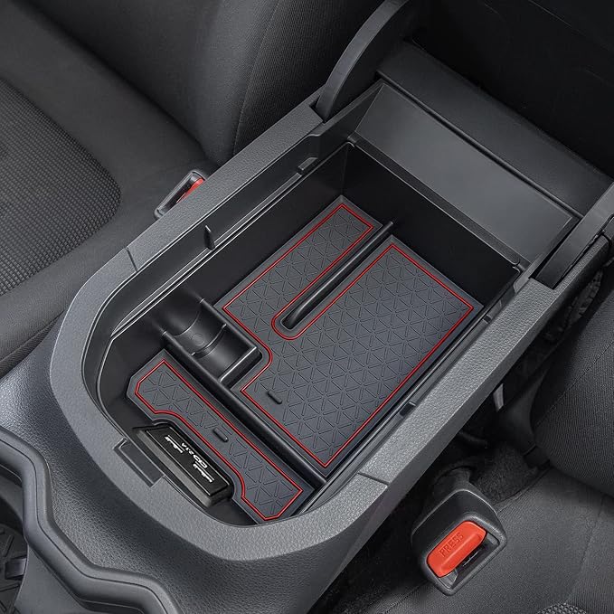 JDMCAR Custom Liners (Red Trim) and Center Console Organizer (Red) Compatible with 2022 2021 2020 2019 RAV4 Accessories