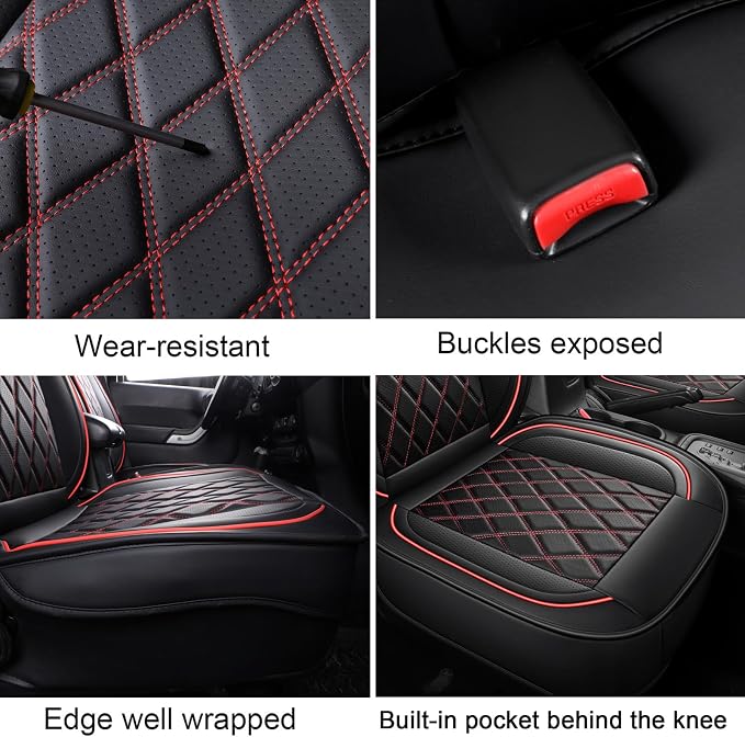 MIROZO Tacoma Seat Covers Full Set,Leather Car Seat Cover Fits for 2024 2025 2026 Toyota Tacoma Crew Cab,Waterproof Seat Covers for Truck,Front & Rear Seat Cover Set (Black and Red, Full Set)
