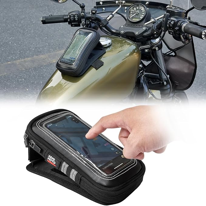 KEMIMOTO Magnetic Motorcycle Phone Case Tank Bag Phone Holder Water-Resistant Breathable Gas Small Phone Bag Case Adjustable Angle Touch Screen Cell Phone Mount Universal up to 6.3 Inch