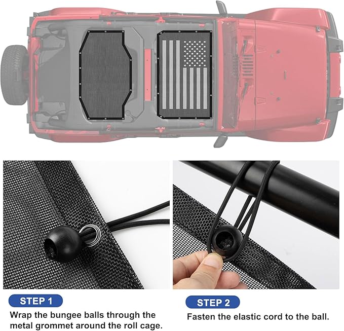 Sunshade for Jeep Wrangler JL JLU 4 Door 2018-2023 Mesh Top Cover Sunroof Screen Bikini Soft Shade with UV Blocker, American Flag, Front & Rear (2 Pcs)