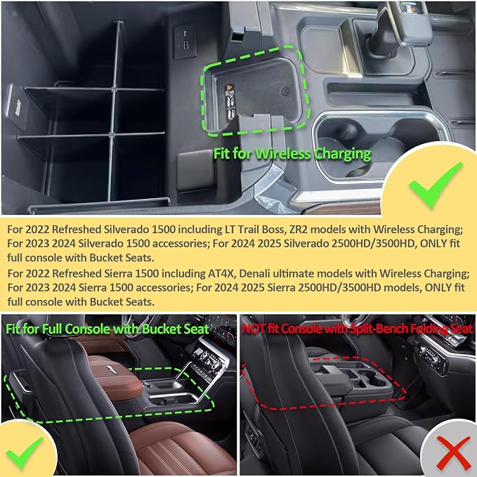 Center Console Divider & Dashboard Organizer Compatible with 2022 2023-2025 Chevy Silverado/GMC Sierra 1500 & 2024 2025 Silverado/Sierra 2500HD 3500HD Accessories, Dash Storage Tray Armrest Divider
