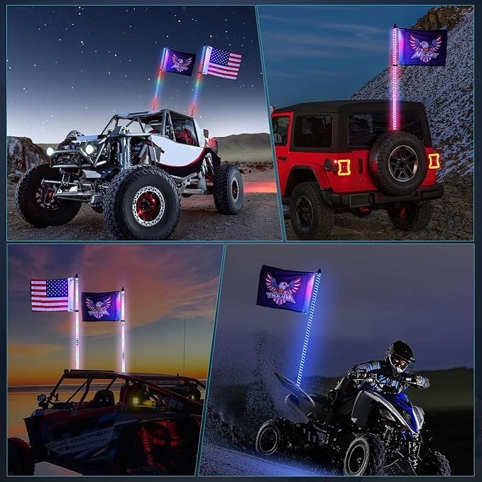 Nilight LED Whip Light 1 PC 3FT COB RGB Lighted Antenna Whips with Spring Base Remote & App Control DIY Chasing Patterns for Can-am Offroad ATV UTV RZR Polaris Dune Buggy 4-Wheeler Truck