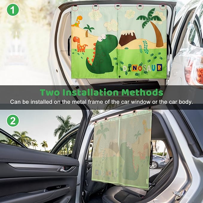 Car Window Shades with Cute Patterns, 2pcs Magnetic Car Curtains for Privacy Protection Full Covers/Half Shade Options, Auto Sunshades Sunglare/UV Blocker
