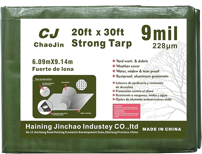 Tarp Heavy Duty Waterproof Thick Tarps Tear&Fade Resistant,UV Resistant,Poly Tarp Cover with Grommets and Reinforced Edges for Outdoor Camping Pools Boat Car(9 Mil,20'x30') Military Green