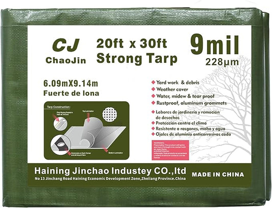 Tarp Heavy Duty Waterproof Thick Tarps Tear&Fade Resistant,UV Resistant,Poly Tarp Cover with Grommets and Reinforced Edges for Outdoor Camping Pools Boat Car(9 Mil,20'x30') Military Green
