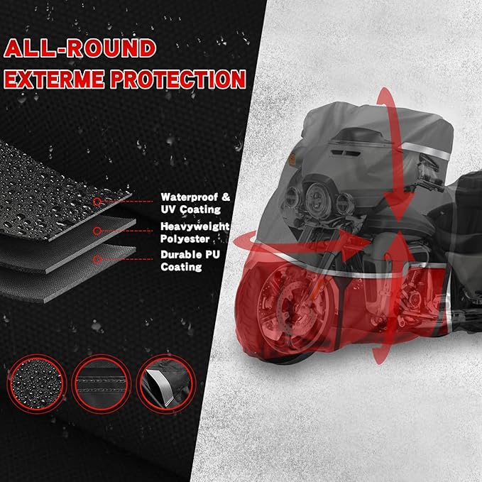 420D Motorcycle Cover for Trike Models Freewheeler, Tri Glide Ultra and CVO Version, All Weather Outdoor Protection, Tear-Resistant Heavy Duty Waterproof Trike Cover for Snow Rain Wind Dust Protection
