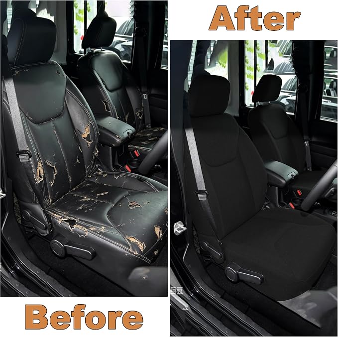 Custom Seat Covers for Wrangler JK 2013 2014 2015 2016 2017 2018 4 Door Heavy Duty Cloth Protector Interior Accessories，Waterproof & Machine Washable, Foam Padded - Black（Front）