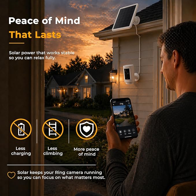 8W Solar Panel for Ring Camera, 2-Pack Solar Panel Charger Compatible with Ring Stick Up Cam Battery, Spotlight Cam Battery, Includes Barrel Plug to USB-C Adapter, IP65 Waterproof, 10ft Cable