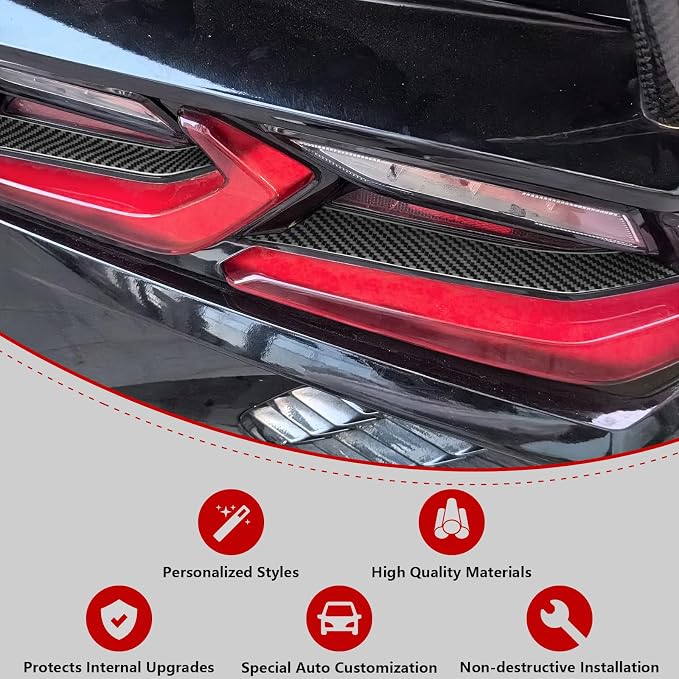 Real Carbon Fiber Tail Light Trim Compatible with Corvette C8 2020-2026, Exterior Decor Sticker Accessories