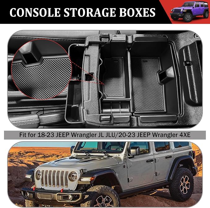 Center Console Organizer for 2018-2023 Jeep Wrangler JL JLU 4XE Gear Shift Console Side Tray Trunk Organizer Hanging Armrest Storage Box for Wrangler Accessories(18-23 5-piece, Not Gladiator)