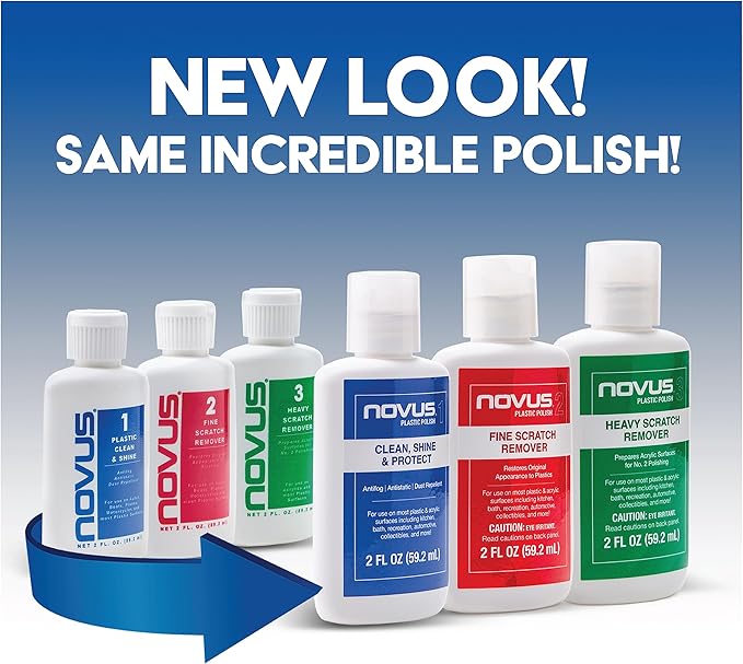 NOVUS-PK1-8 | Plastic Clean & Shine #1, Fine Scratch Remover #2, Heavy Scratch Remover #3 (8 Ounce, Polish Mates)