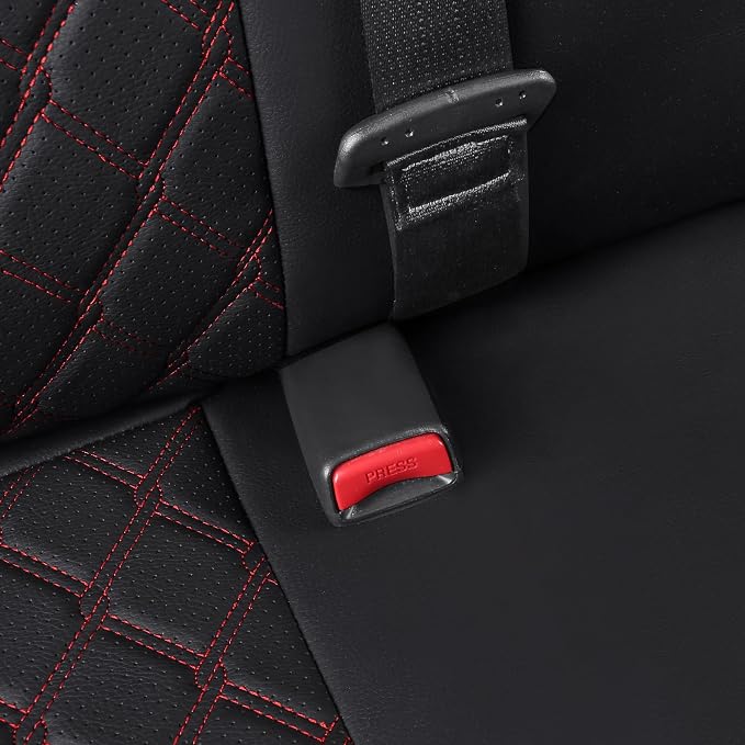 Huidasource Fit for GMC Sierra Back Seat Cover, Chevy Silverado Back Seat Cover 1500 2007-2013&2019-2026, 2020-2026 2500HD 3500HD Crew Cab WT LS LT, Sierra Rear Seat Covers Nappa Leather, Black＆Red