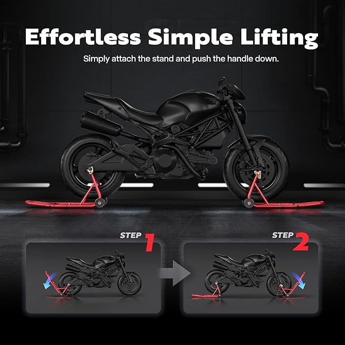 SPECSTAR Motorcycle Stands, 882 Lbs Capacity Front Rear Wheels Lift Combo with U+L Adjustable Swingarm Spool, Heavy Duty Paddock Stands fit for BMW Suzuki Yamaha Honda Kawasaki, Red
