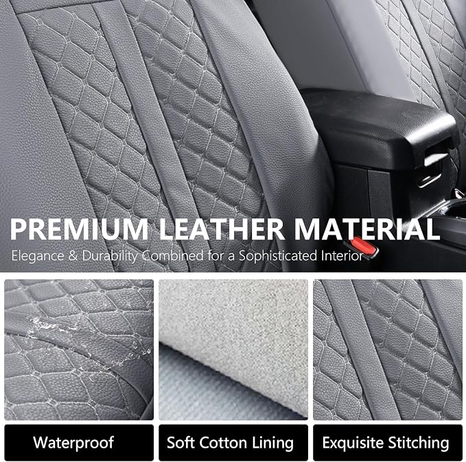 Truckiipa Custom Fit for Toyota Tacoma Seat Covers Front Leather Waterproof Car Seat Covers Fit for 2016-2023 Toyota Tacoma Double Crew Cab, Front Pair, Gray