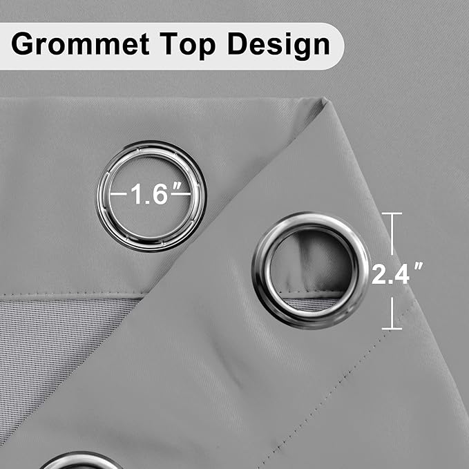 XWZO Full Shading Blackout Curtains with Tiebacks- Heat and Light Blocking Ring Top Window Drapes with Black Liner Backing for Bedroom/Kid's Room, Light Grey, W38 x L63, Set of 2 Panels