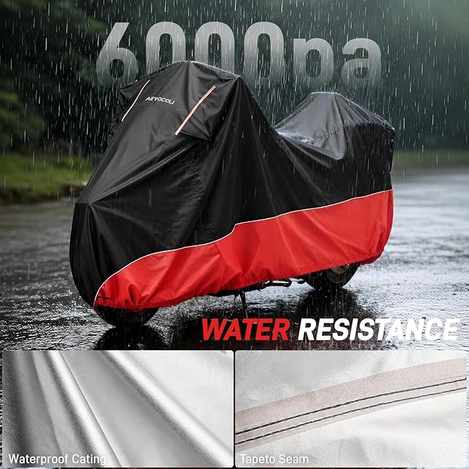 Waterproof Motorcycle Cover 420D Oxford Heavy Duty with Side Top Box Compatible with Harley Davidson Touring Ultra Limited Street Glide Road Glide Electra Glide (116" x 47" x 53")