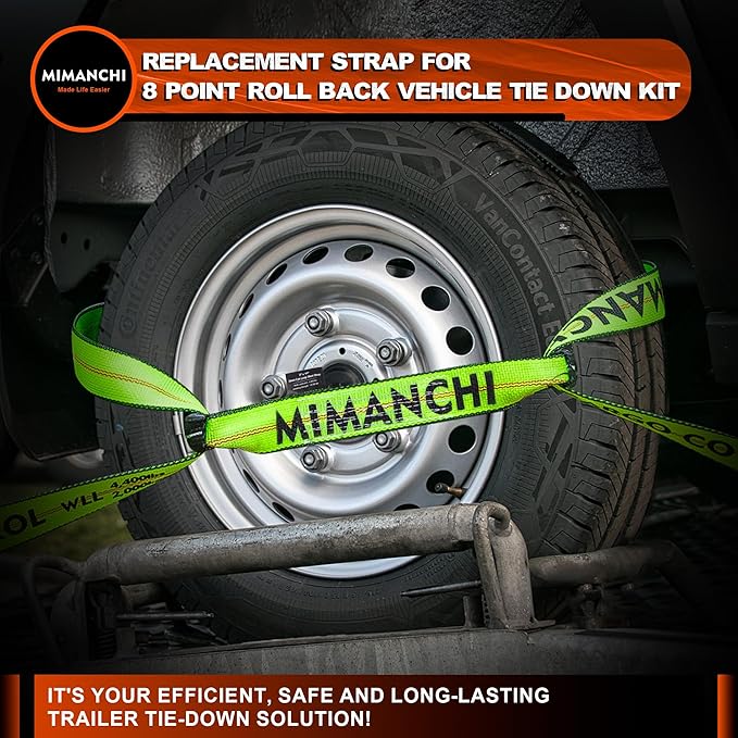 2" x 16' Tie Down Strap with Chain Extension Ends,4pack,Car Trailer Tie Down Straps,Replacement Strap for 8 Point Roll Back Vehicle Tie Down Kit,Tow Truck Accessories