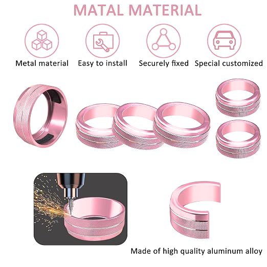 for Toyota Tacoma Accessories 2023 2022 2021 2020 with 8" or 7" Touchscreens Knob Covers - AC Vent Ring Button Knob Covers for Air Conditioner Volume Mirror Push Start Stop Button Trim 12Pcs (Pink)