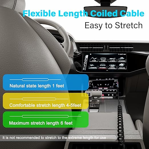 Coiled Car Carplay Cable for iPhone 15 16 15 Pro Max 15 16 Plus, 90 Degree USB C to Type C 60W Fast Charging Cord, Retractable Angled iPad Car Charger iPad Pro iPad Air Mini 6 Replacement 6FT 1 Pack