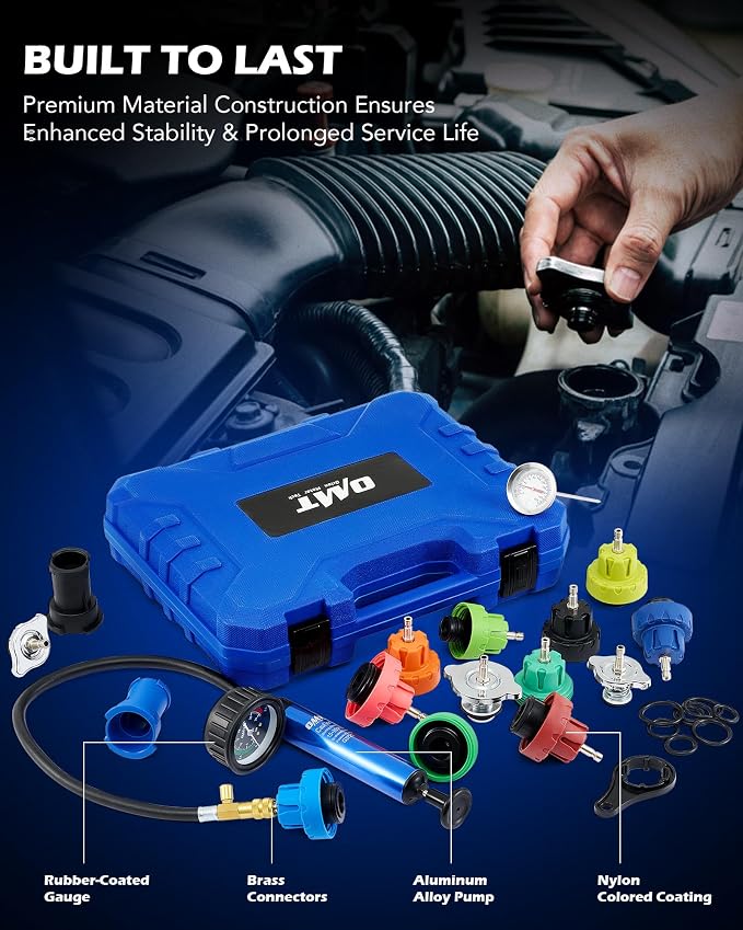 Orion Motor Tech Coolant Pressure Tester Kit, 19pc Radiator Pressure Tester Kit with 15 Radiator Adapters & Wrench, Cooling System Pressure Tester Kit with Vacuum Pump & Probe Thermometer