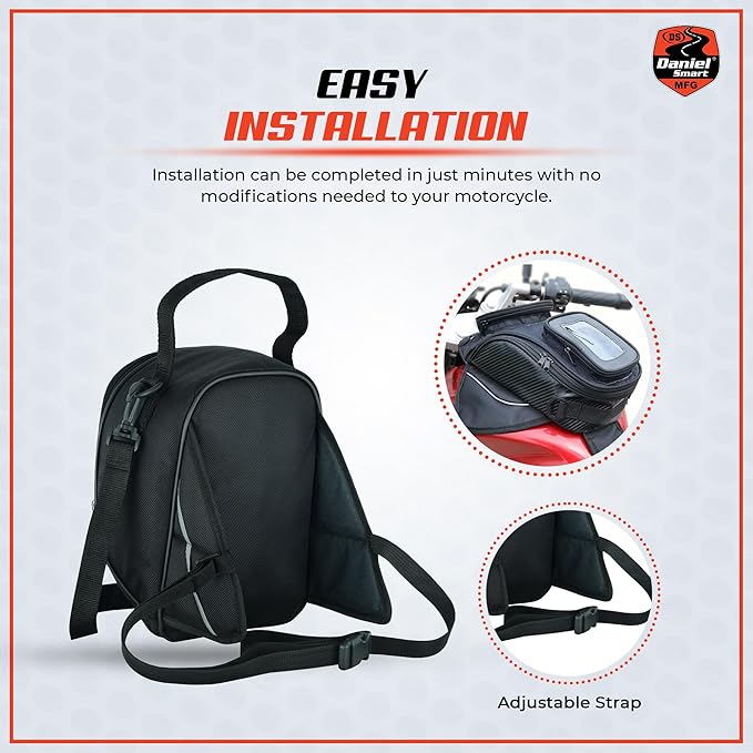 Daniel Smart Motorcycle Tank Bag with Touch Screen Compatible Media Pocket - Water Resistance Magnetic Bike Cell Phone Pouch