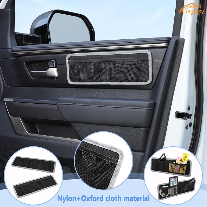 Aunginsy 2Pcs Inner Door Storage Bags Compatible with Toyota Tundra 2022 2023 2024 2025 2026 Pickup Front Door Side Panel Storage Pockets Box Mesh Organizer Tray Pouch Expansion Interior Accessories