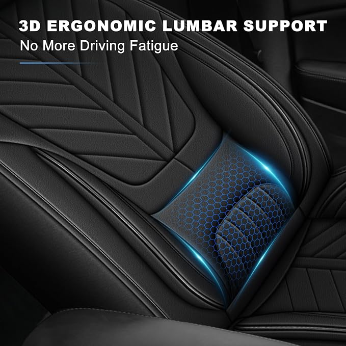 for Ford F150 2009-2026 Seat Covers F250 F350 F450 2017-2026 | Super Duty Faux Leather Full Set XL XLT Lariat Platinum STX Cab, Lumbar Support Seat Protectors (5 Seats, Black)