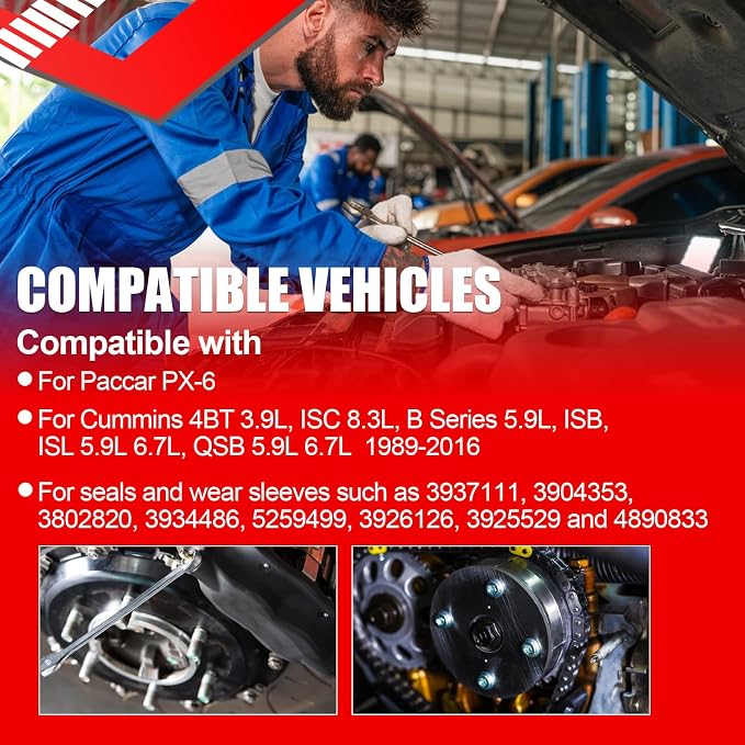 SMMS Front & Rear Crankshaft Seal Remover & Installer with Wear Sleeve Installer Tool Set for Paccar PX-6, Cummins 1989-2016, Replace OE: 3824078 ST-224C