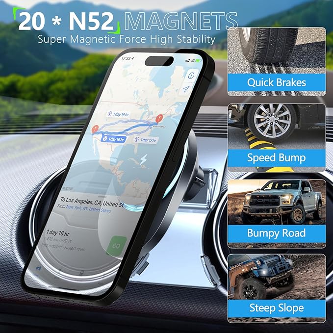 CLEC for Ford Mustang 2015-2023 Magnetic Wireless Car Charger Phone Holder Mount Custom Fit for Ford Mustang 2015-2023 15W Fast Charging Car Phone Holder Wireless Charger