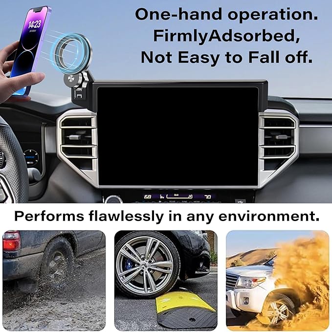 Car Phone Holder for 2022-2026 Toyota Tundra/2023 2024 2025 2026 Sequoia Accessories Apply to 14 Inch Touch Screen Fixed Clip Magnetic Cell Phone Mount Hands-Free 360 Degree Rotation