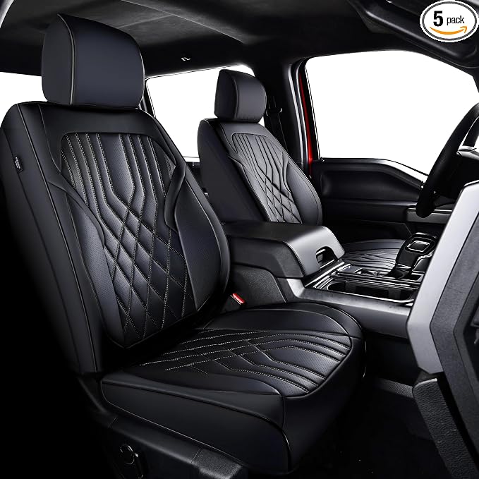 Ranger Seat Covers, for 2019-2023 Ford Ranger XLT XL Lariat Crew Cab, Napa Leather Seat Protector (Full Set, Black)